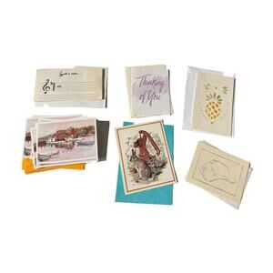 Lot 12 Vintage Blank Note Cards Mixed Themes Cape Shore Boats Rabbit Shell Fruit